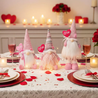 Sumind 3 Pcs Valentines Day Gnome Decorations Valentines Gnome Plush with Hearts Pink Handmade Gifts with Long Legs Table Tired Tray Decor Romantic Date Engagement Gift for Her Him