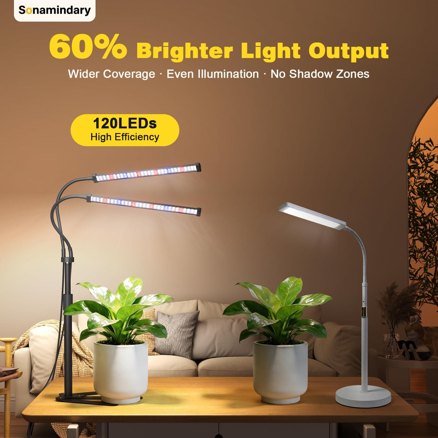 Sonamindary Grow Lights for Indoor Plants, Full Spectrum LED Plant Light with 9.8-35 in Tripod Stand, 120 LEDs 5700K, 4/8/12H Auto Timer, 5 Brightness Levels