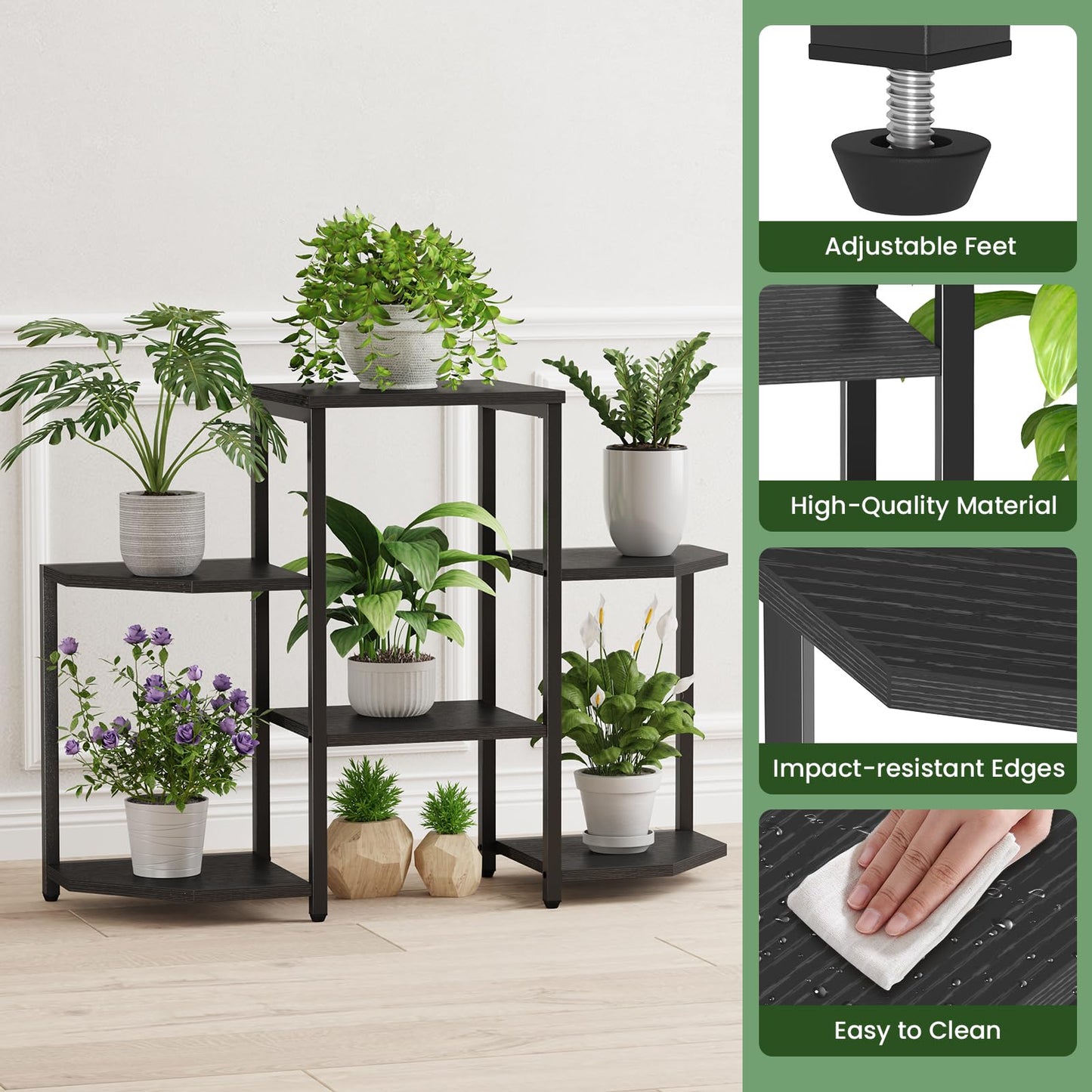 Asgolion Plant Stand Indoor,Multiple Plant Shelf Corner Rack, 6 Potted Plant Stand, 6 Tiers Large Flower Holder, Planter Display Rack for Patio Balcony Living Room Bedroom Decor, Black