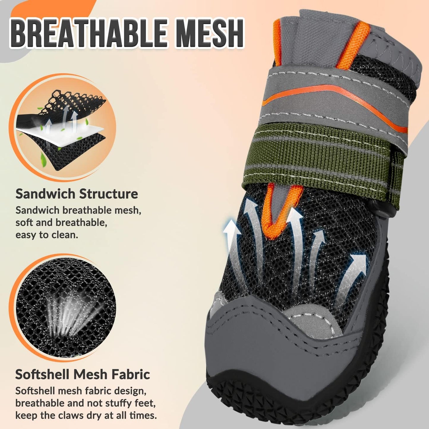 Eyein Dog Boots Paw Protector, Breathable Dog Boots for Injured Paws Waterproof, Dual Adjustable Washable Non-Slip Shoes for Walking, Reflective Dog Shoes for Small Medium Large(2pcs)