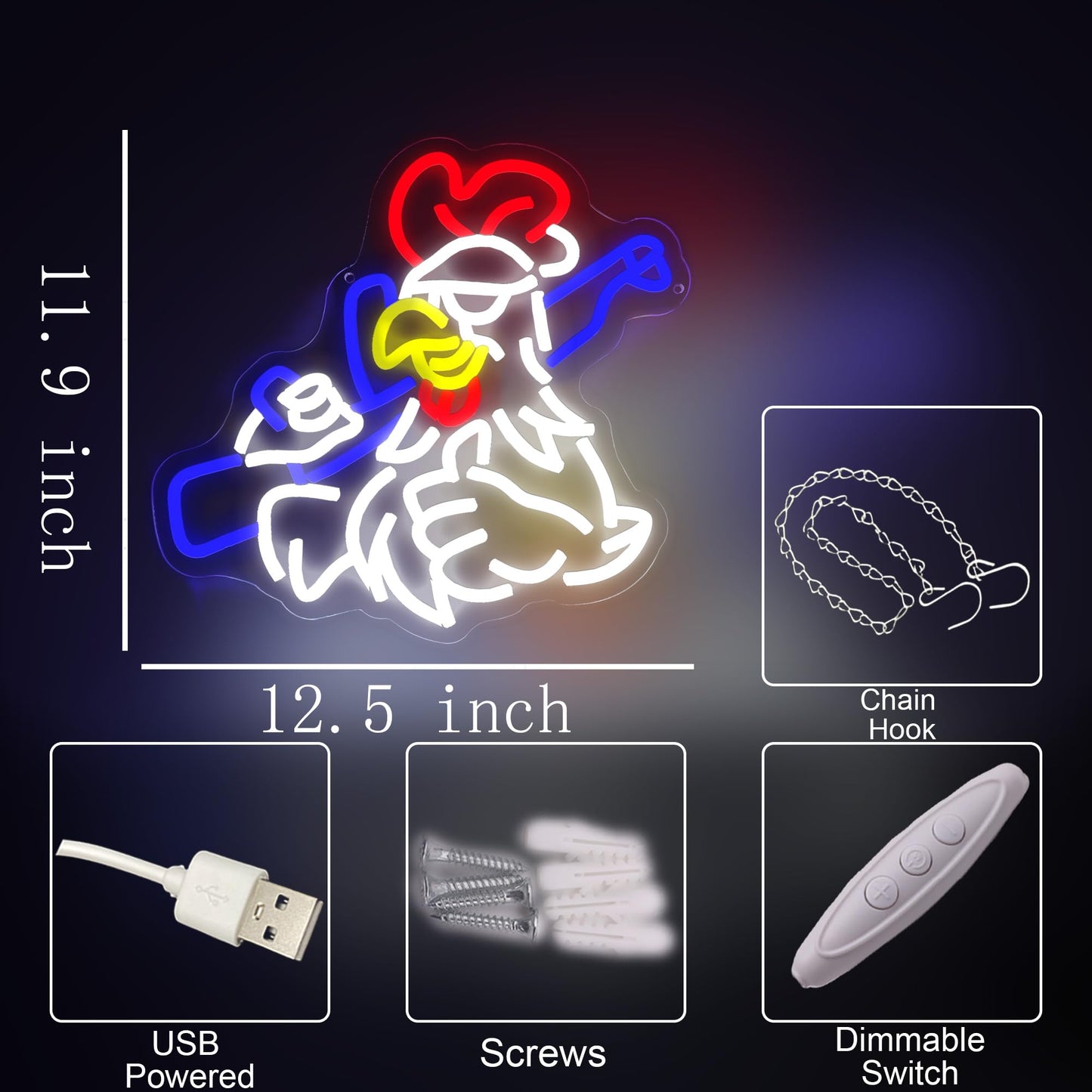 Chicken Shooting Neon Sign for Game Room, Man Cave,Rifle Led Sign for Party Decorations, Rooster Funny Neon Light for Hunting Enthusiasts,Farmhouse Coop Decor