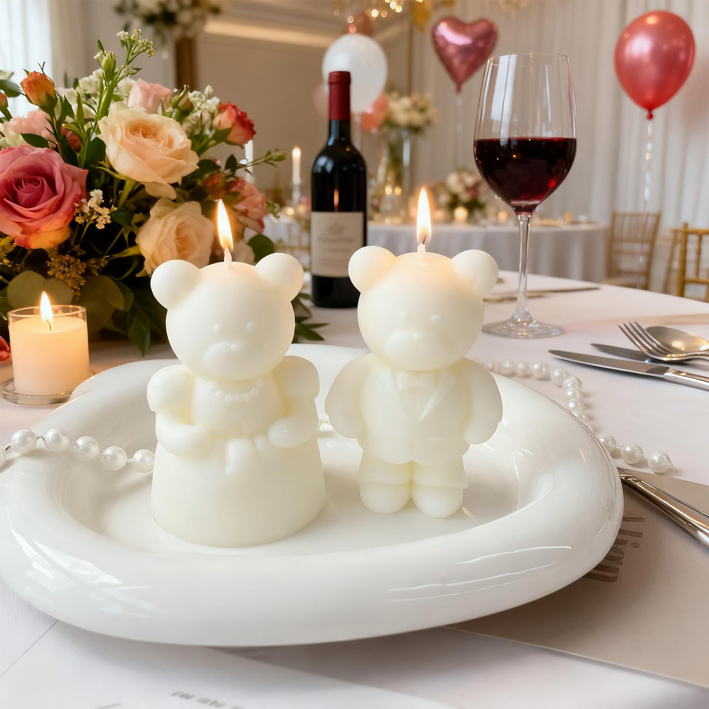 Mr & Mrs Wedding Bear Scented Candle Duo,Bride in Gown & Groom in Tuxedo Soy Wax Decorative Candle Set for Bridal Shower,Anniversary & Home Decor,Romantic Home Fragrance Gift for Couples & Newlyweds