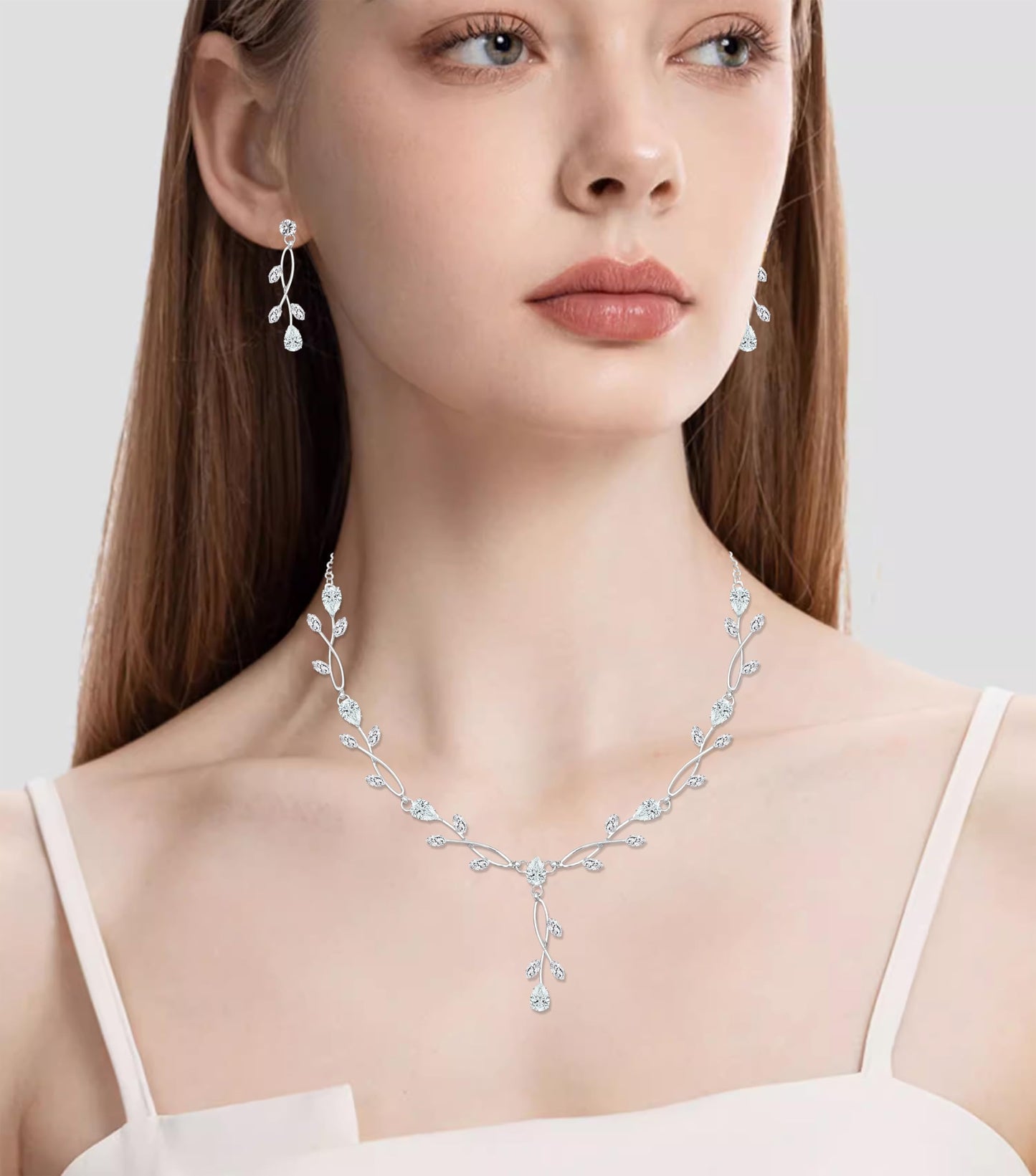 CSY Elegant Bridal Jewelry Sets Clear Cubic Zirconia Wedding Necklace Earrings Set for Birdes Bridesmaids CZ Prom Jewelry
