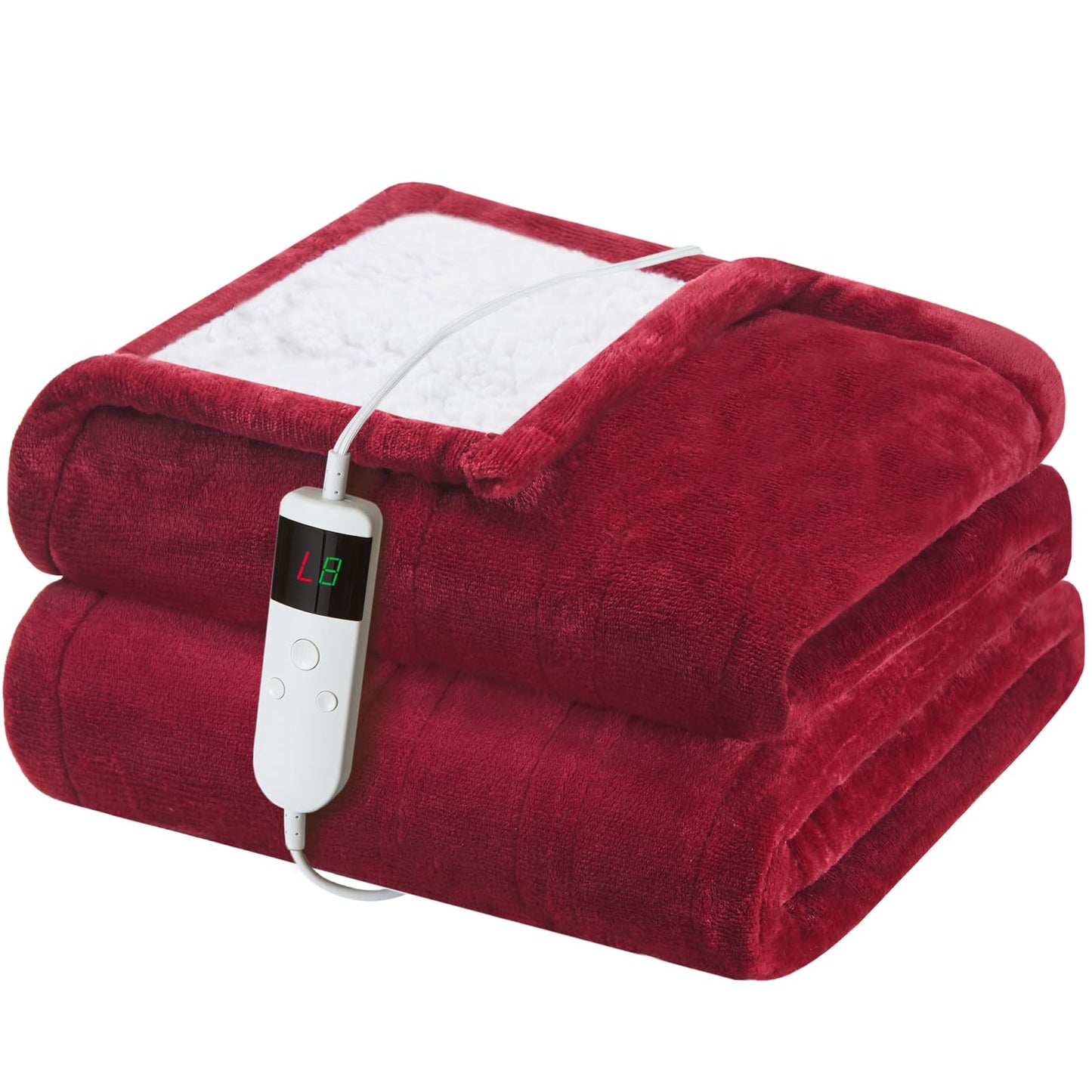Electric Heated Blanket Queen Size 84''x90'' Soft Flannel & Sherpa Electric Blanket with 10 Heating Levels, Automatically Shut Down After 8h with Overheat Protection Machine Washable