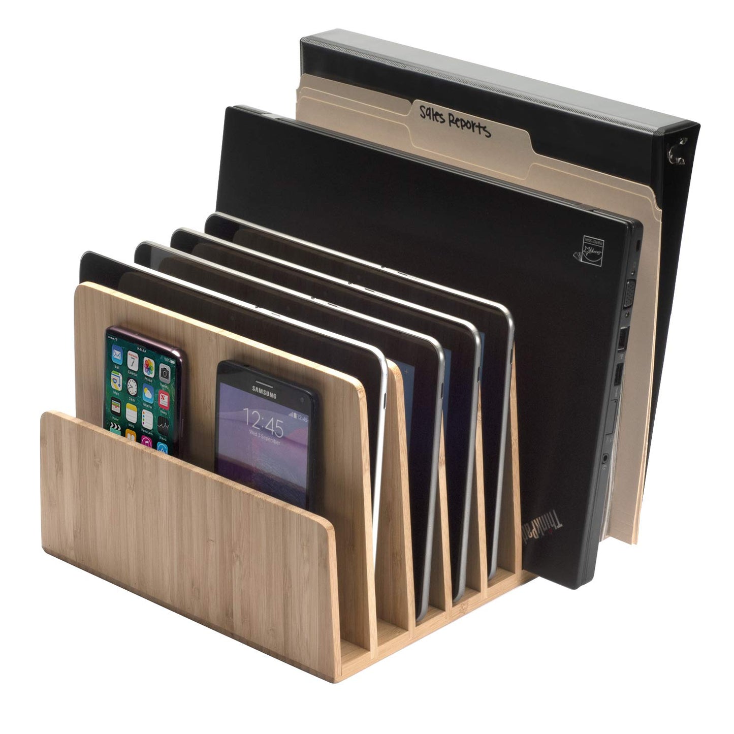 MobileVision Bamboo Device Organizer for Smartphones, Tablets and Laptops, 10 Slots