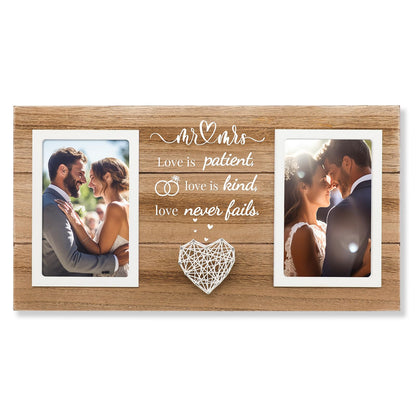 SOUHONEY Wedding Gifts for Couples 2026, Bridal Shower Gifts for Bride to Be, Wedding Picture Frame for Couple - Double 4x6 Pictures Frame - Wooden Couples Newlyweds Picture Frame with Heart Mr& Mrs