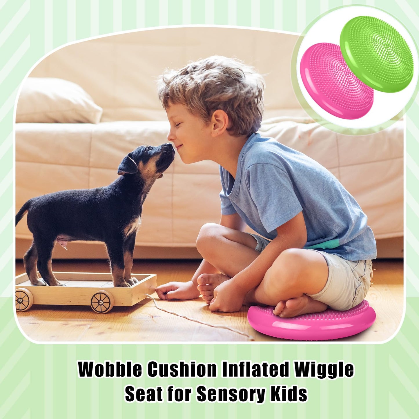 Silipull 2 Pcs Wiggle Seat Inflated Wobble Cushion Flexible Balance Disc with Air Pump for Core Stability Strengthening Improving Posture Physical Exercise (Green and Rose Red)