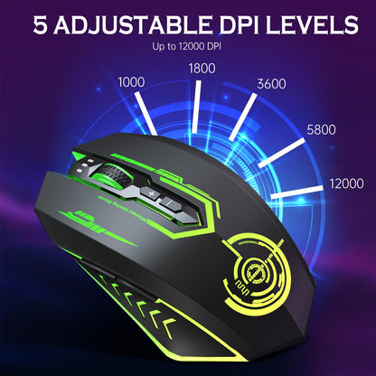 UHURU Wireless Gaming Mouse Up to 12000 DPI, Rechargeable USB-C Wireless Mouse with 7 Buttons 7 Dynamic LED Color Ergonomic Programmable MMO RPG for PC Laptop, Compatible with Windows Mac
