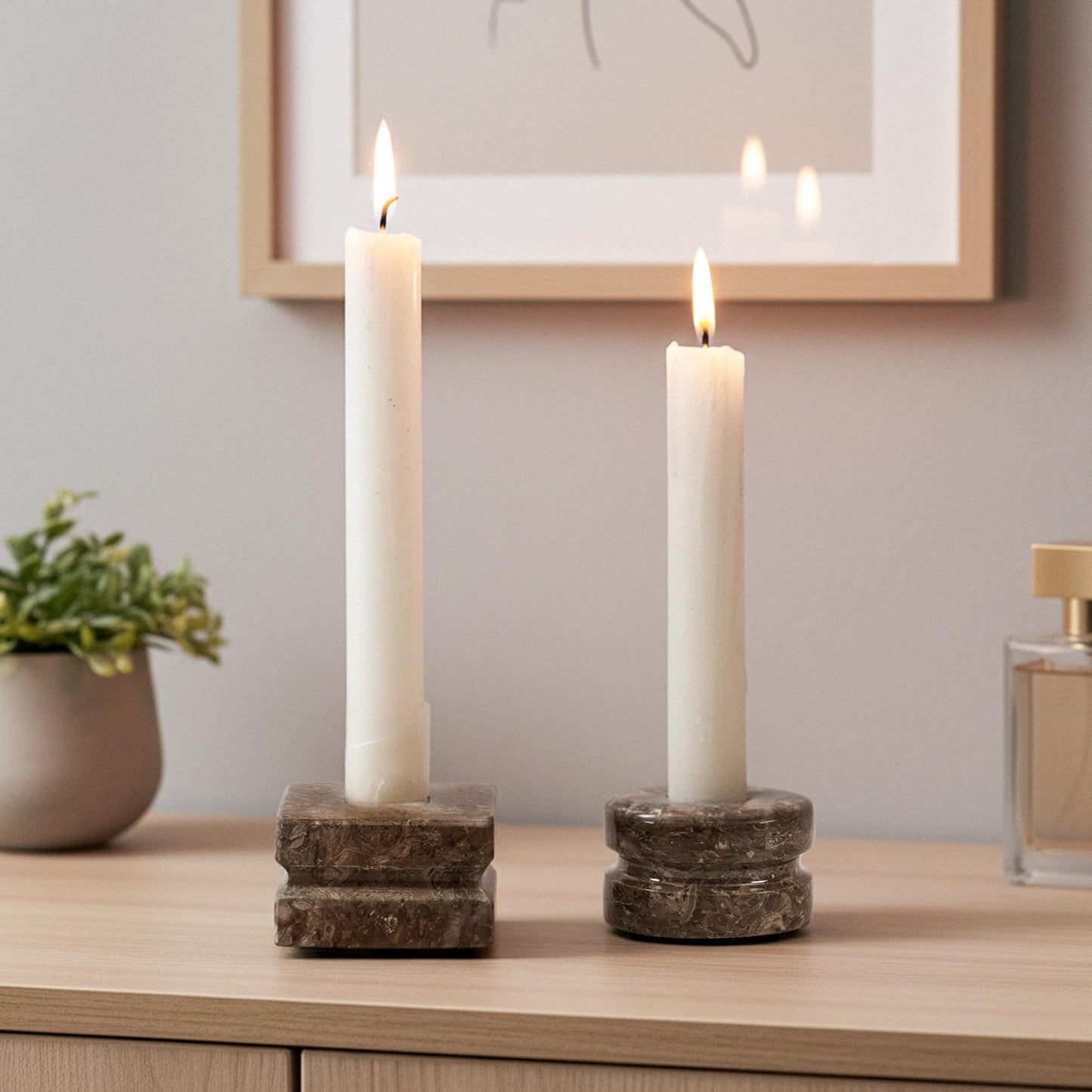Marble Candle Holder Set of 3, Handmade Oceanic Stone Candlestick Holders, Minimalist Taper Candle Stand, Decorative Table Decor for Living Room & Dining, Centerpiece, Housewarming & Wedding Gift