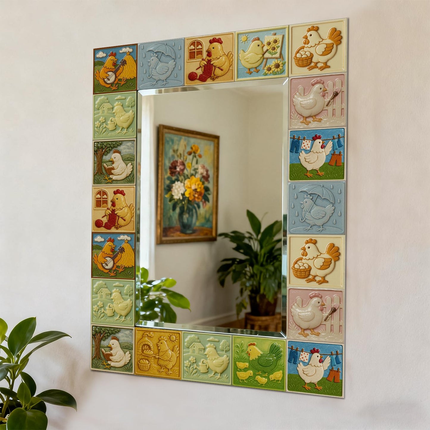 Art Deco Cute 3D backsplash Tiles for Kitchen Bathroom RV ladundry wall Decor,Decorative smart Tile Stickers Stick on backsplash with Hen Picture