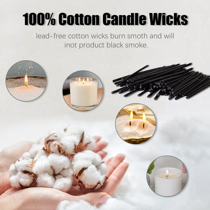 Pearled Candle Cotton Wicks 100-Pack for Sand Candles Making - 2Inch Metal-Free and Lead-Free Refill Sand Wax Wick for Candle Making DIY (Black)