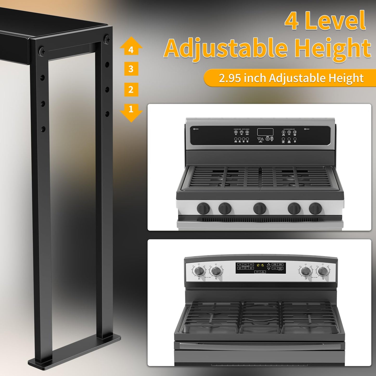 ZDDLOINP Spice Rack Shelf for Kitchen Stove, Adjustable 27 to 33 Inch Spice Rack Organizer, 4 Level Adjustable Height Stove Top Shelf for Kitchen, Over the Stove Shelf for Curved Stove, Black
