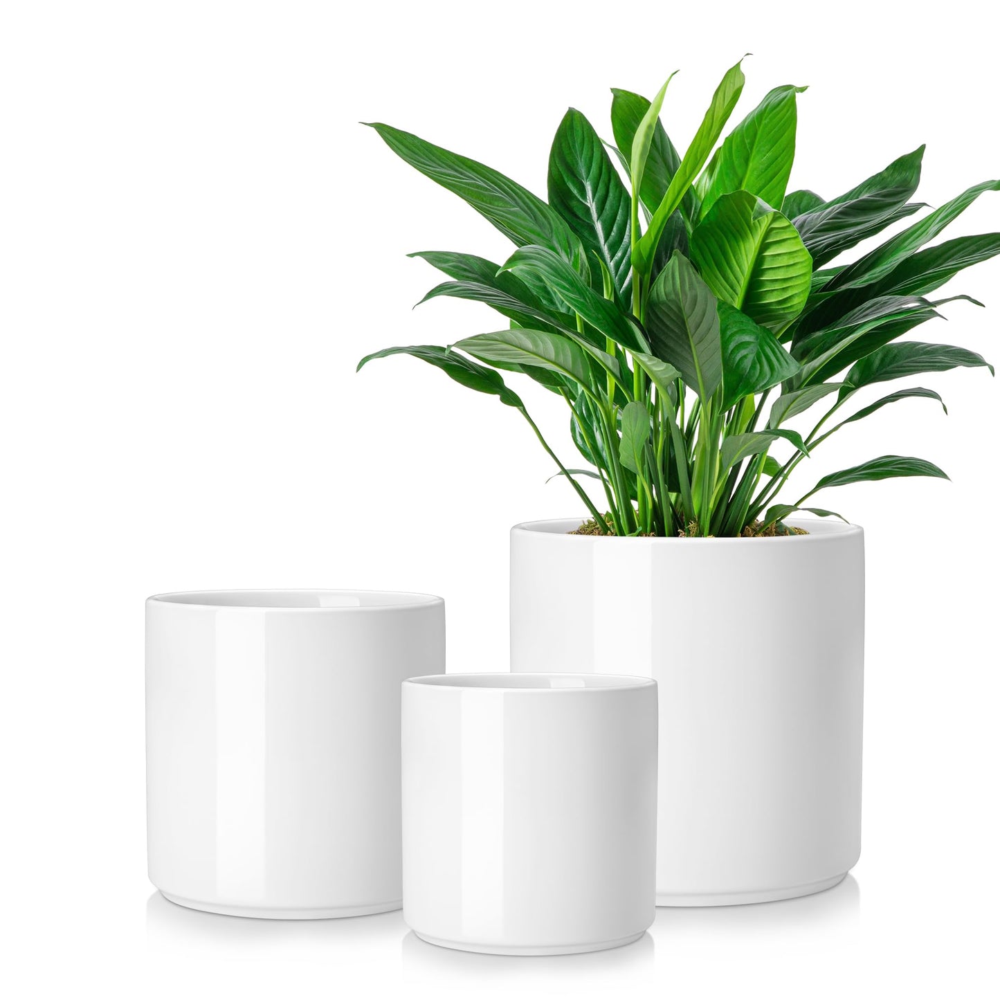 vancasso 6"+8"+10" Ceramic Pot for Plants, Large Outdoor Indoor Planter Pots with Drainage Holes, Set of 3, White