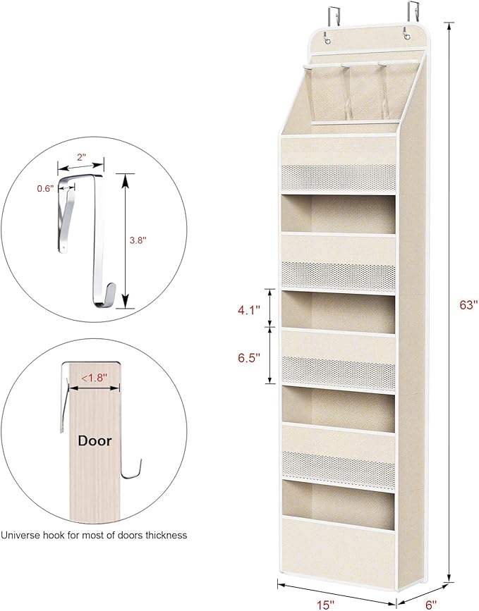 Univivi 6-Shelf Over Door Hanging Organizer Fabric Baby Door Storage