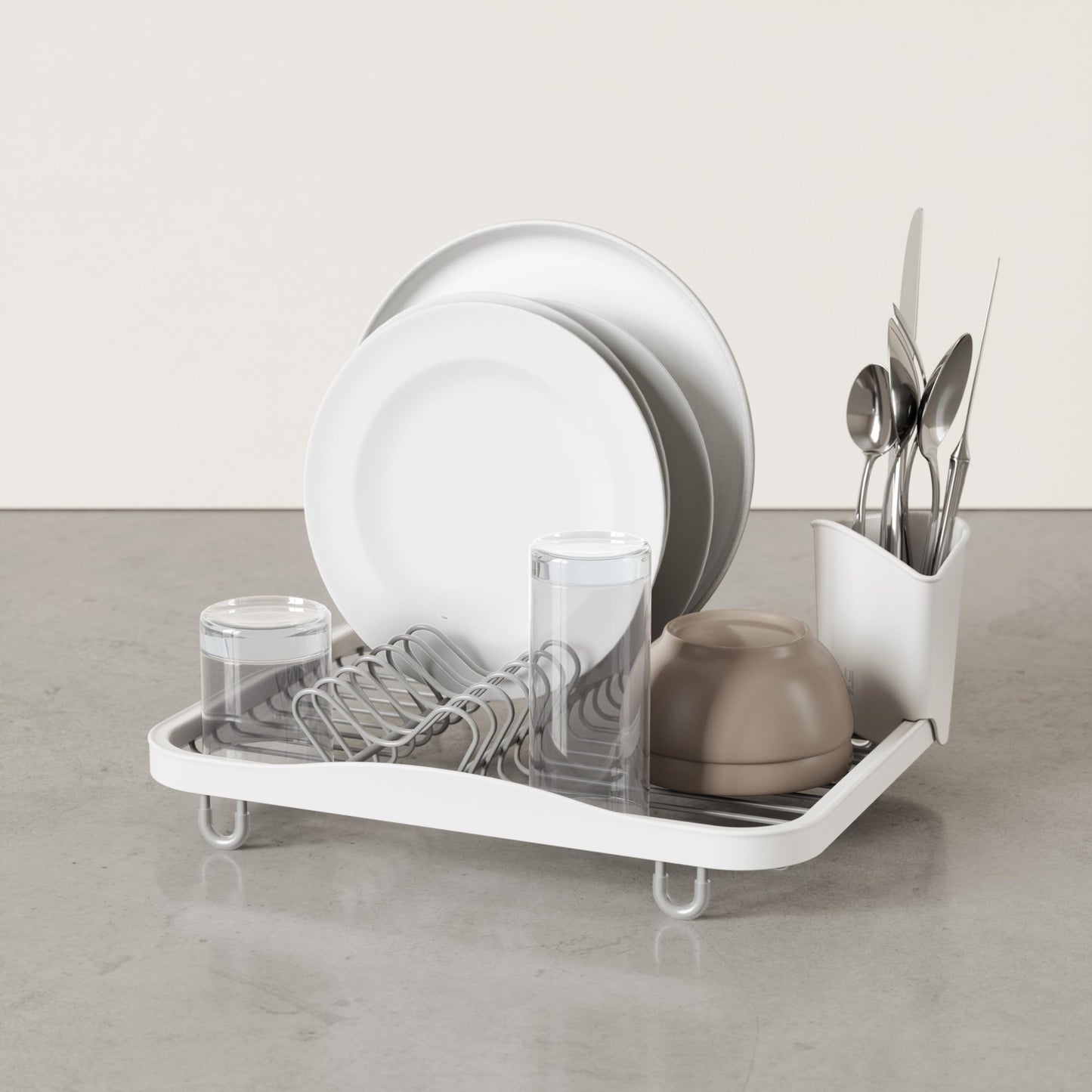 Umbra Sinkin Drying Rack – Dish Drainer Caddy with Removable Cutlery Holder Fits in Sink or on Counter top, Medium, White/Nickel Kitchen