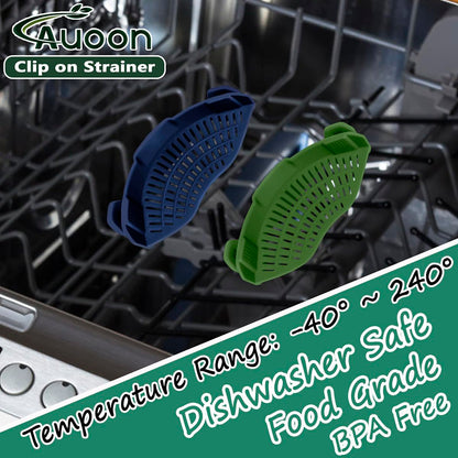 AUOON Clip On Strainer Silicone for All Pots and Pans, Pasta Strainer Clip on Food Strainer for Meat Vegetables Fruit Silicone Kitchen Colander