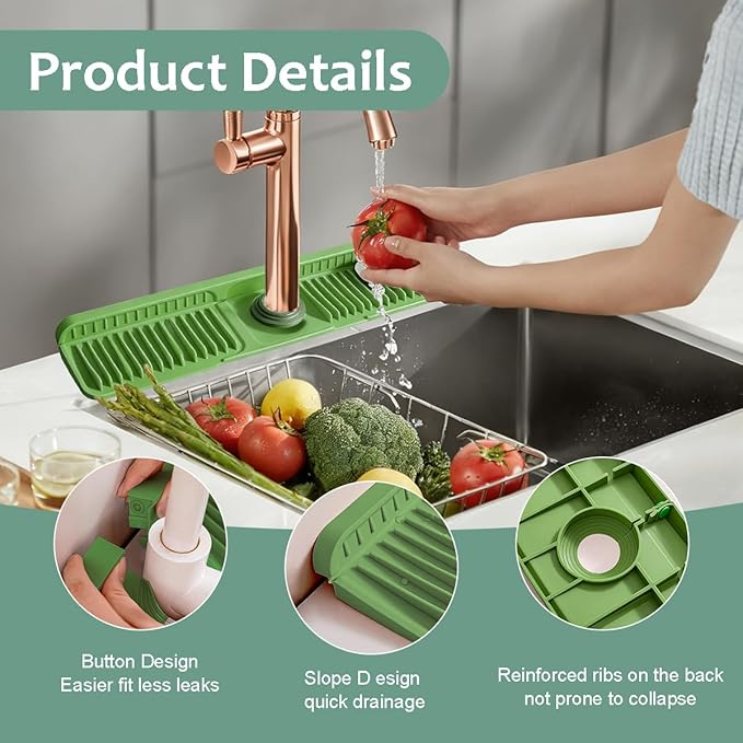 24 Inch Silicone Faucet Mat for Kitchen Sink Splash Guard Folding Faucet Mat