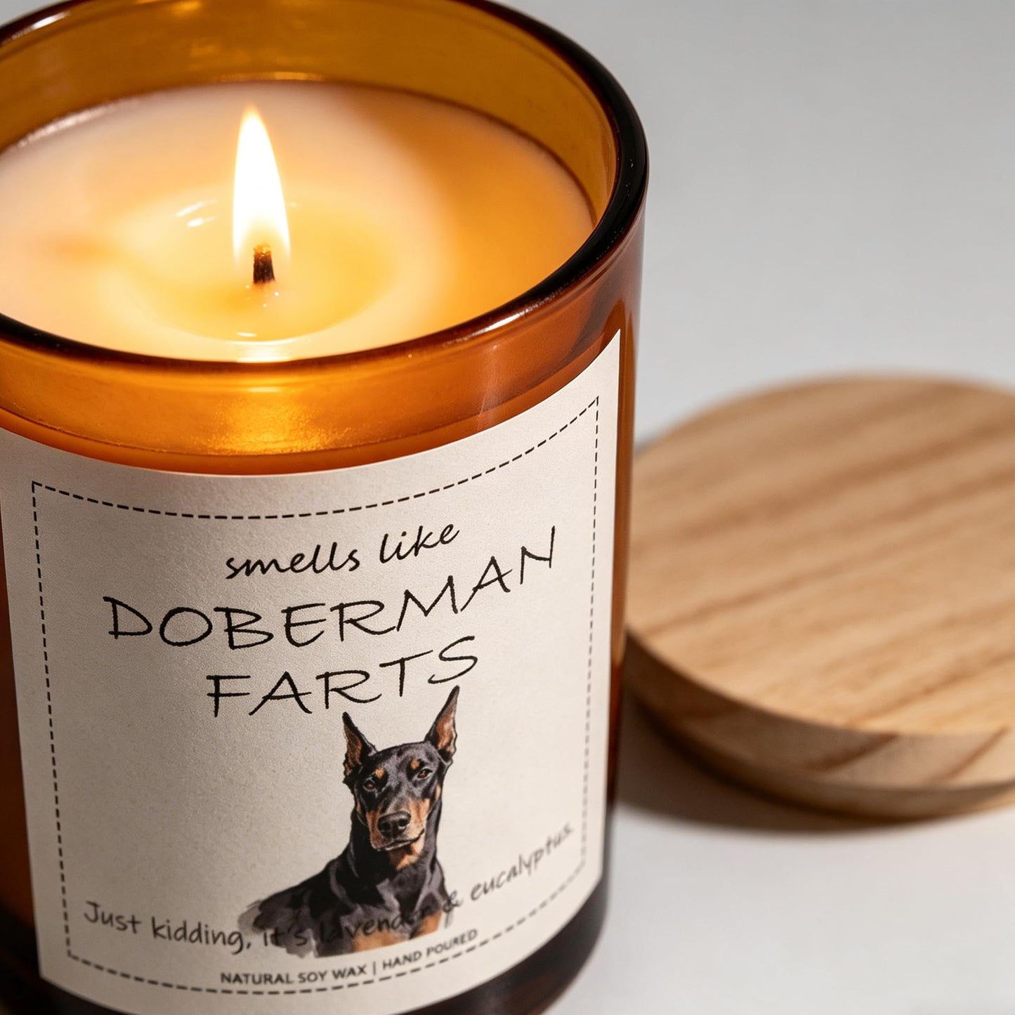 Doberman Gifts & Decor, Doberman Pinscher Gifts, Smells Like Doberman Farts Candle - Lavender & Eucalyptus, Crafted by Natural Soy Wax & Natural Essential Oils