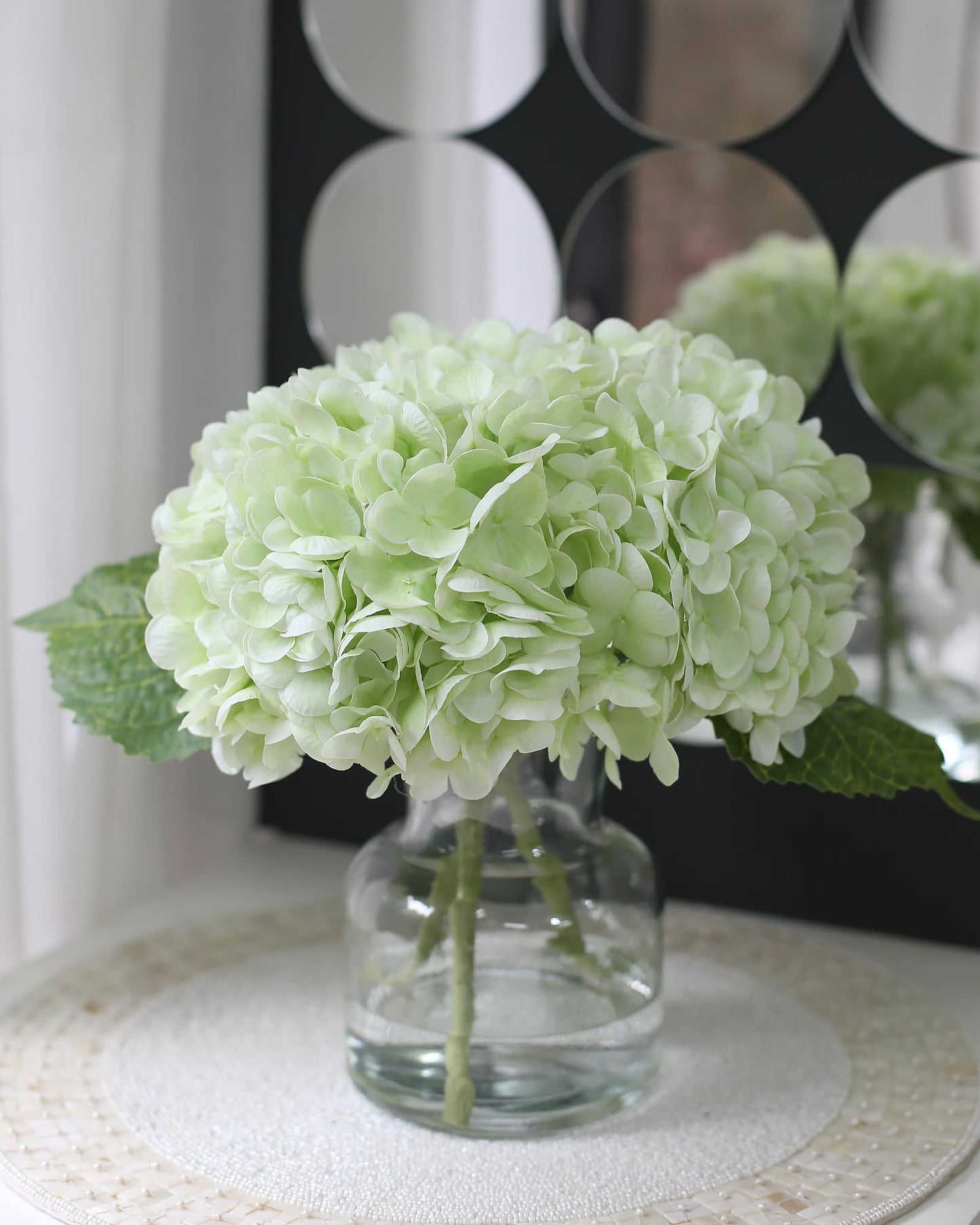 CHASMILE Real Touch Artificial Flowers Hydrangea in Vase for Home Decoration,Artificial Hydrangeas Centerpieces for Tables, Lifelike Fake Hydrangea in Vase for Bathroom, Office and Water Bar
