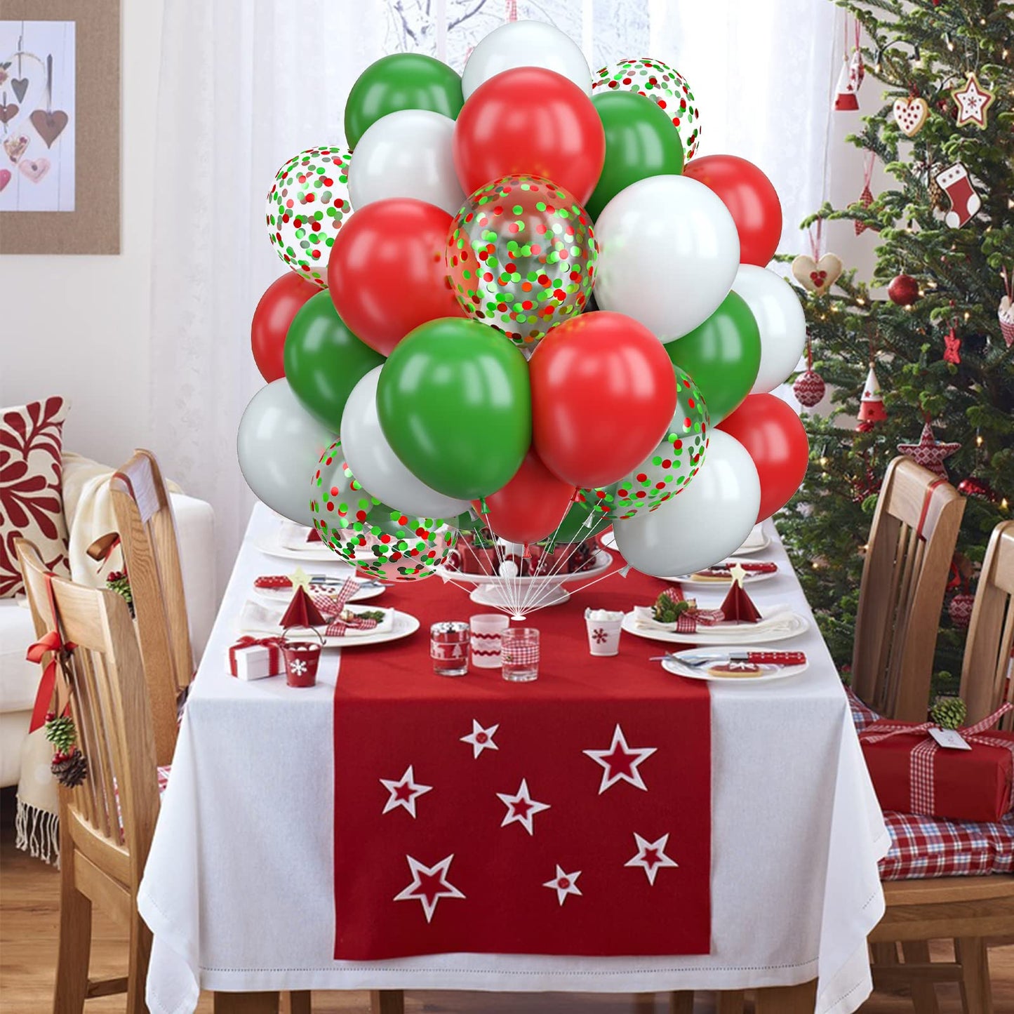 Christmas Balloons 50pcs Red Green White Latex Balloon for Party with Red Green Confetti Balloons Dark Green Matte White Christmas Party Decorations New Year Holiday Xmas Supplies