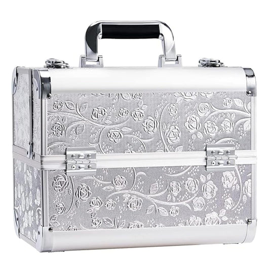 Professional Vanity Case Large Makeup Box Lockable Makeup Case Beauty Organiser Cosmetic Make Up Organiser Box 4 Trays with Keys