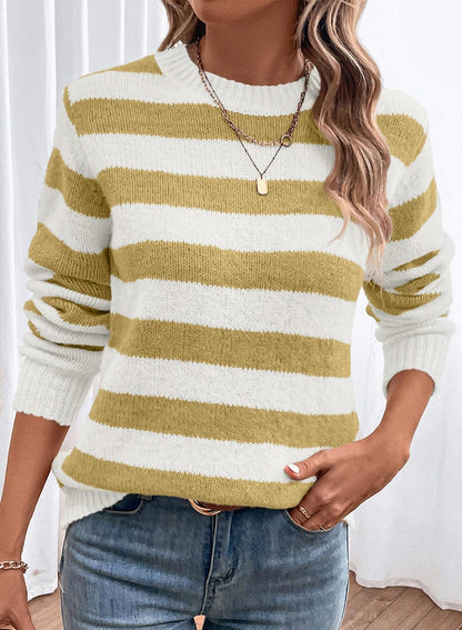 Dokotoo Sweaters for Women 2025 Crewneck Striped Cute Color Block Fall Winter Knitted Pullover Tops