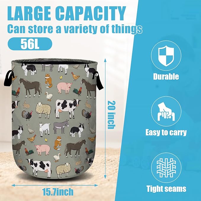 Funny Farm Animal Laundry Basket, Laundry Hamper Collapsible Oxford Cloth
