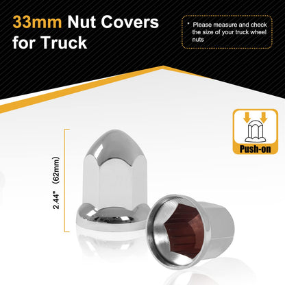 HQALTY 20Pcs Lug Nut Covers 33mm Bullet Flanged ABS Chrome Plastic Anti-Rust Push-on Nut Covers for Semi Trucks