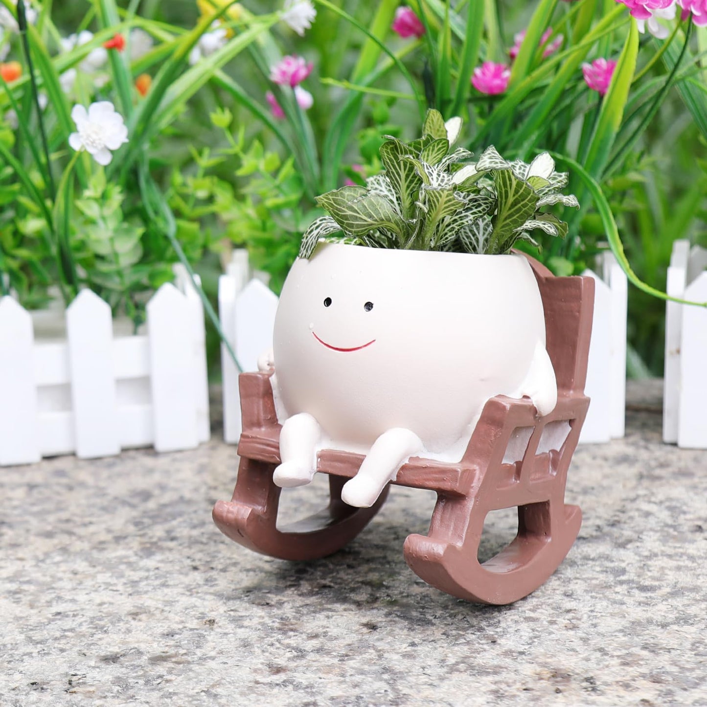 Camotank Smiley Face Rocking Chair Planters Flower Pots for Plants Funny Succulents Plant Live Cute Resin Head Planter for Indoor Outdoor Plants Gift Ideas for Mother and Christmas (Small)