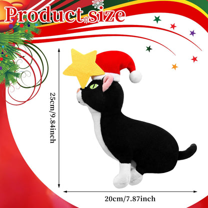 Shappy Christmas Tree Topper Decoration Black Cat Christmas Tree Topper with Star Plush Stuffed Christmas Tree Ornament Cat with Santa Hat Xmas Decoration for Cat Lovers Gift Ideas