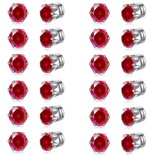 Spiritlele 12 Pairs Hot Pink Cubic Zirconia Magnetic Earrings Clip on Non Piercing Earrings Set Unisex