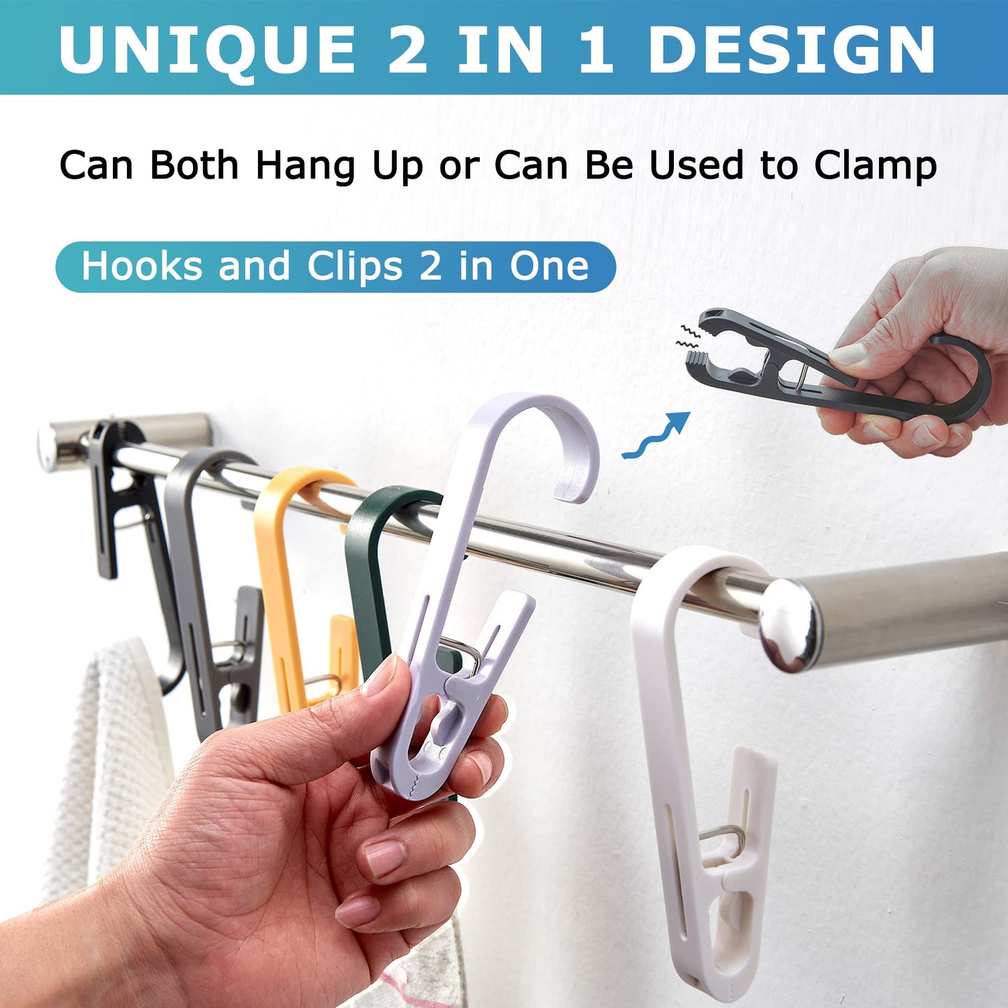 XoYoZo Laundry Hooks with Clips Hanger Closet Organizer Clamps Socks Boot Bras Towels for Bathroom Wardrobe Kitchen Office 4Pcs (Green)