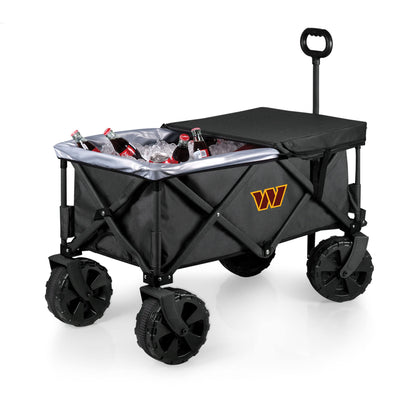PICNIC TIME NFL Washington Commanders Adventure Wagon Elite All-Terrain Folding Beach Wagon with Big Wheels Plus Table Top Lid & Soft Cooler Liner, Collapsible Utility Wagon, (Dark Gray)