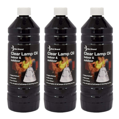 Bird Brand Clear Lamp Oil for Indoor & Outdoor Use, Smokeless Fuel, 3 x 1 Litre
