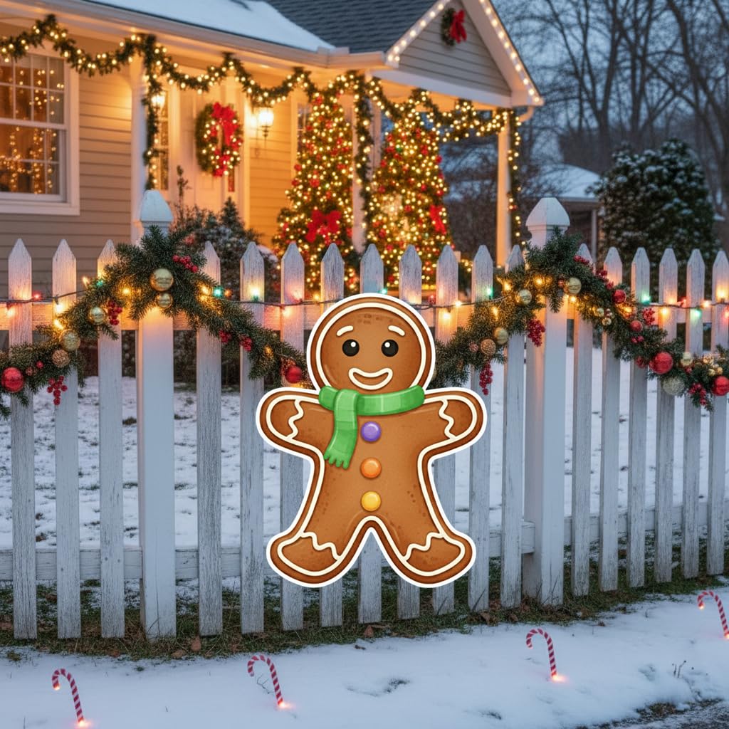 Christmas Gingerbread Man Ginger Bread Classic Yard Sign for Home Decor and Lawn Decoration With Stakes, Green Merry Christmas Sign Tree Cookie (Green)