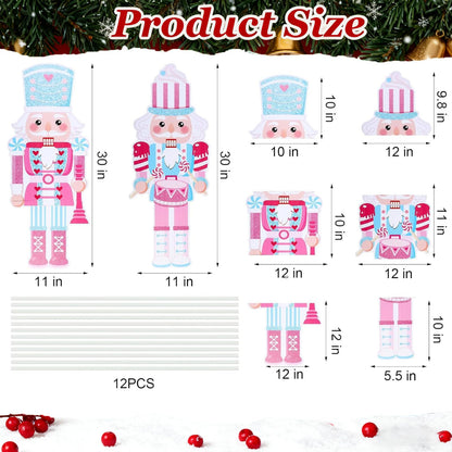 GOLDCROW 2 Pcs Nutcracker Yard Stakes, Christmas Nutcracker Porch Sign, Pink Christmas Yard Decorations for Lawn, Garden, Outdoor Xmas Winter Holiday Party Supplies