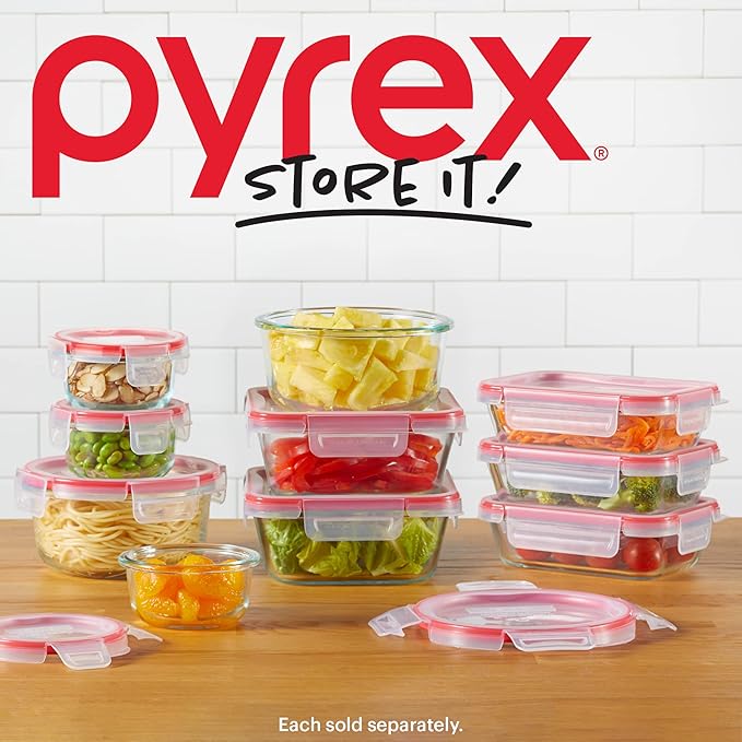 Pyrex Freshlock Glass Food Storage Containers Set, Airtight & Leakproof Plastic