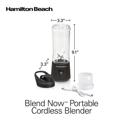 Hamilton Beach Mini Cordless Portable Personal Blender for Shakes and Smoothies, USB Rechargeable, 16 oz. Jar with Leakproof Travel Lid, 6 Stainless Steel Blades, Pink (51181)