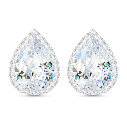 Linawe Silver Stud Earrings for Women Wedding, Cartilage Earrings Studs Imitation Diamond Moissanite Cubic Zirconia Earrings, Teardrop Rhinestone Crystal Piercing Jewelry Iridescent