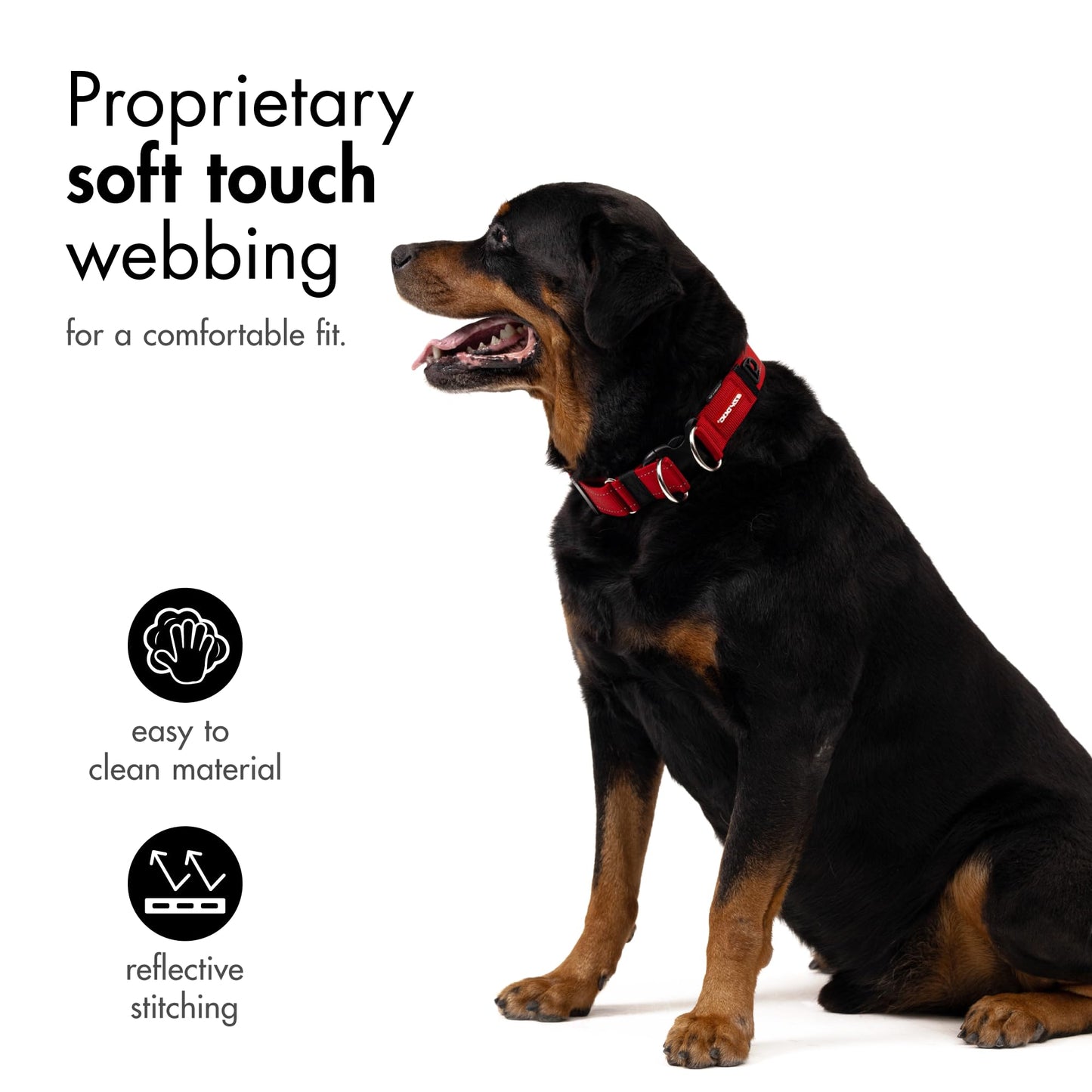 EzyDog Double Up Dog Collar - Reflective Dog Collar with ID Tag D-Ring, For Small to Large Dogs - Soft-Touch, Reflective, Durable - For Active Pets