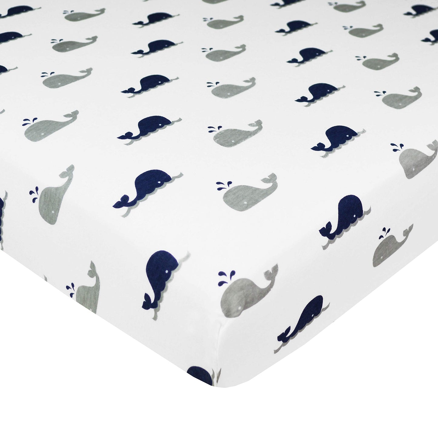 TL Care 2 Pack 100% Natural Cotton Fitted Pack and Play Sheets 39" x 27" - Soft & Breathable Pack N Play Sheets for Playard & Mini Crib Mattress, Navy Whale/Gray Zigzag, for Boys & Girls