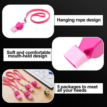 Junkin 5 Pack Pealess Referee Whistles with Lanyards, Loud Crisp Sound, Cushioned Mouthpiece for Coaches, Referees, Teachers, Lifeguards, Sports, Safety & Emergency Use(Pink)