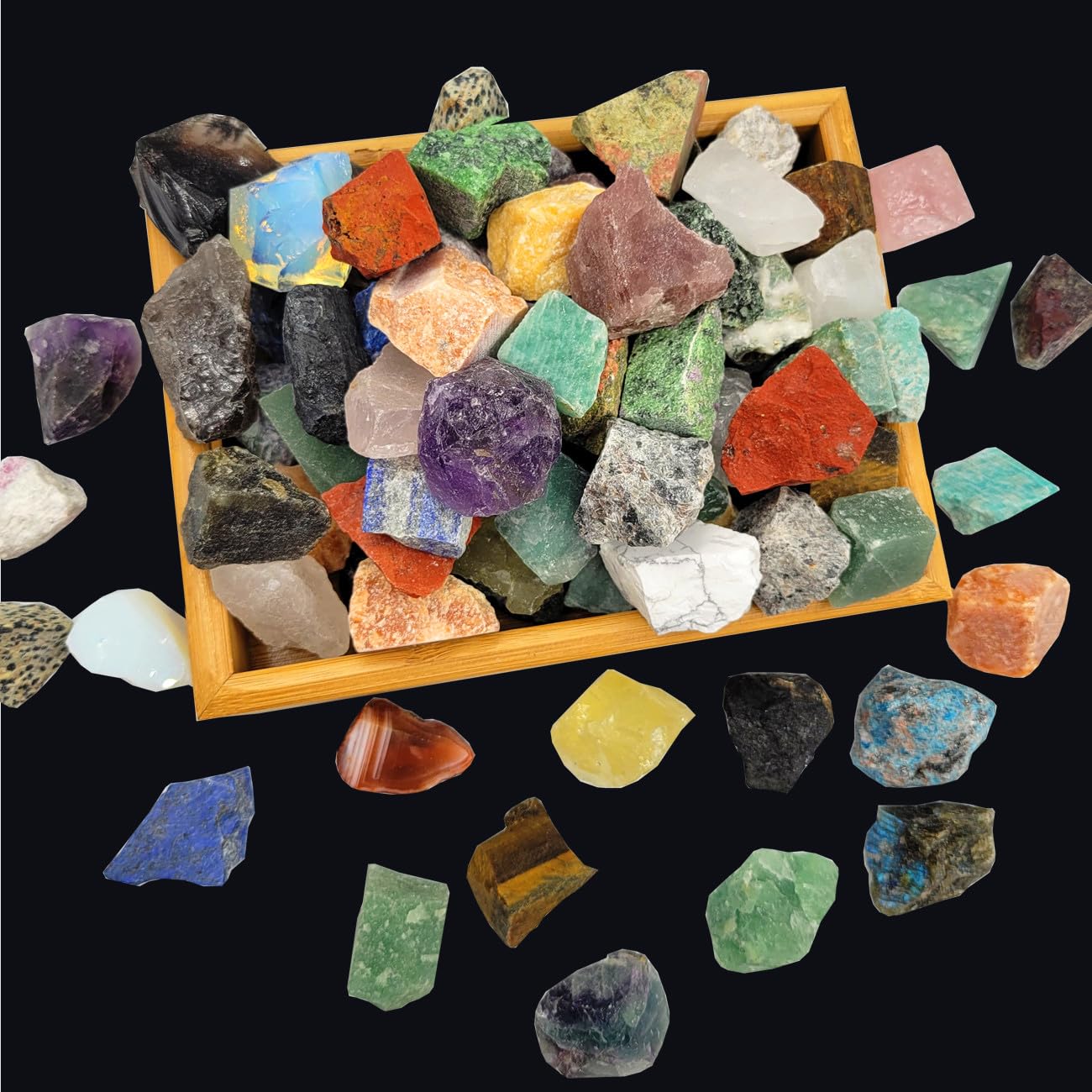SeeuFun 80+Pcs(5lb) Natural Rocks for Tumbling,28Kinds+ Bulk Gemstone Raw Crystals Rough Stones for Polishing Wicca & Reiki Crystal Healing 1''-2''