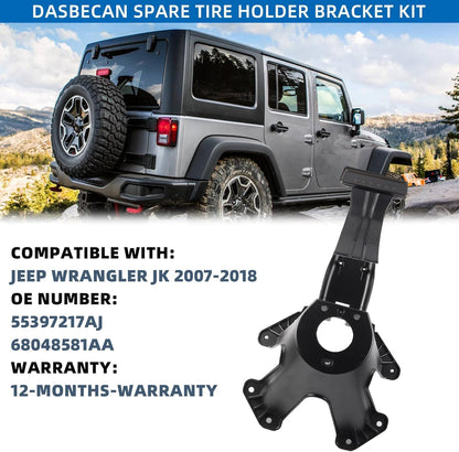 Dasbecan Spare Tire Holder Bracket Tire Carrier Rack Compatible with Jeep Wrangler JK 2007-2018 Replaces# 55397217AJ 68048581AA, High Center Mount 3rd Third Brake Light Assembly with Line,Black