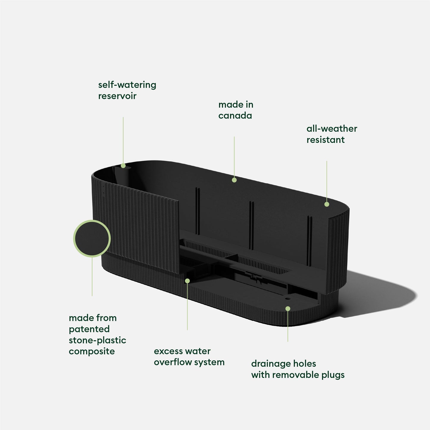 Veradek Demi Series Long Planter for Porch, Patio, Backyard | Durable Plastic-Stone Composite Material | Modern Décor for Shrubs, Flowers