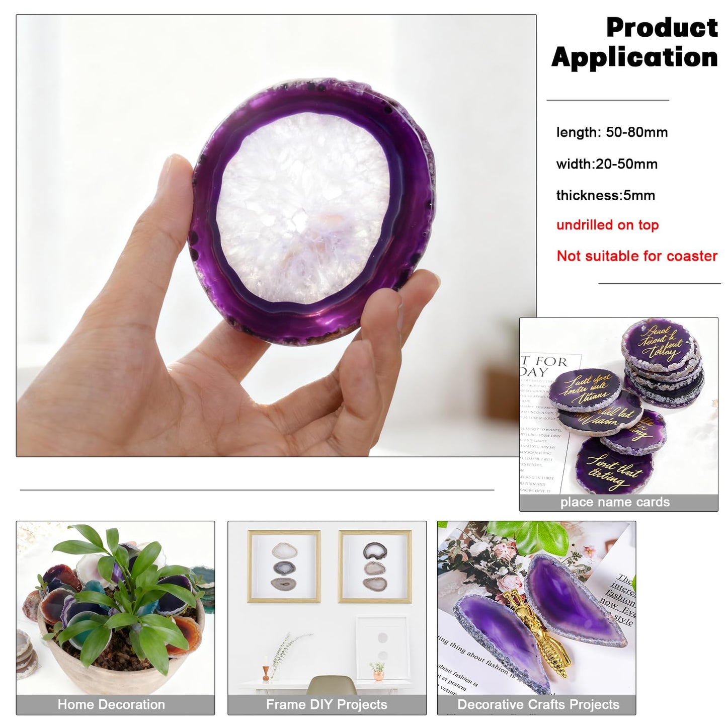 dssmboom Set of 10 Natural Agate Slices Stone for Home Decoration Place Cards, Irregular Geode Agate Stone for Jewelry Making, Green