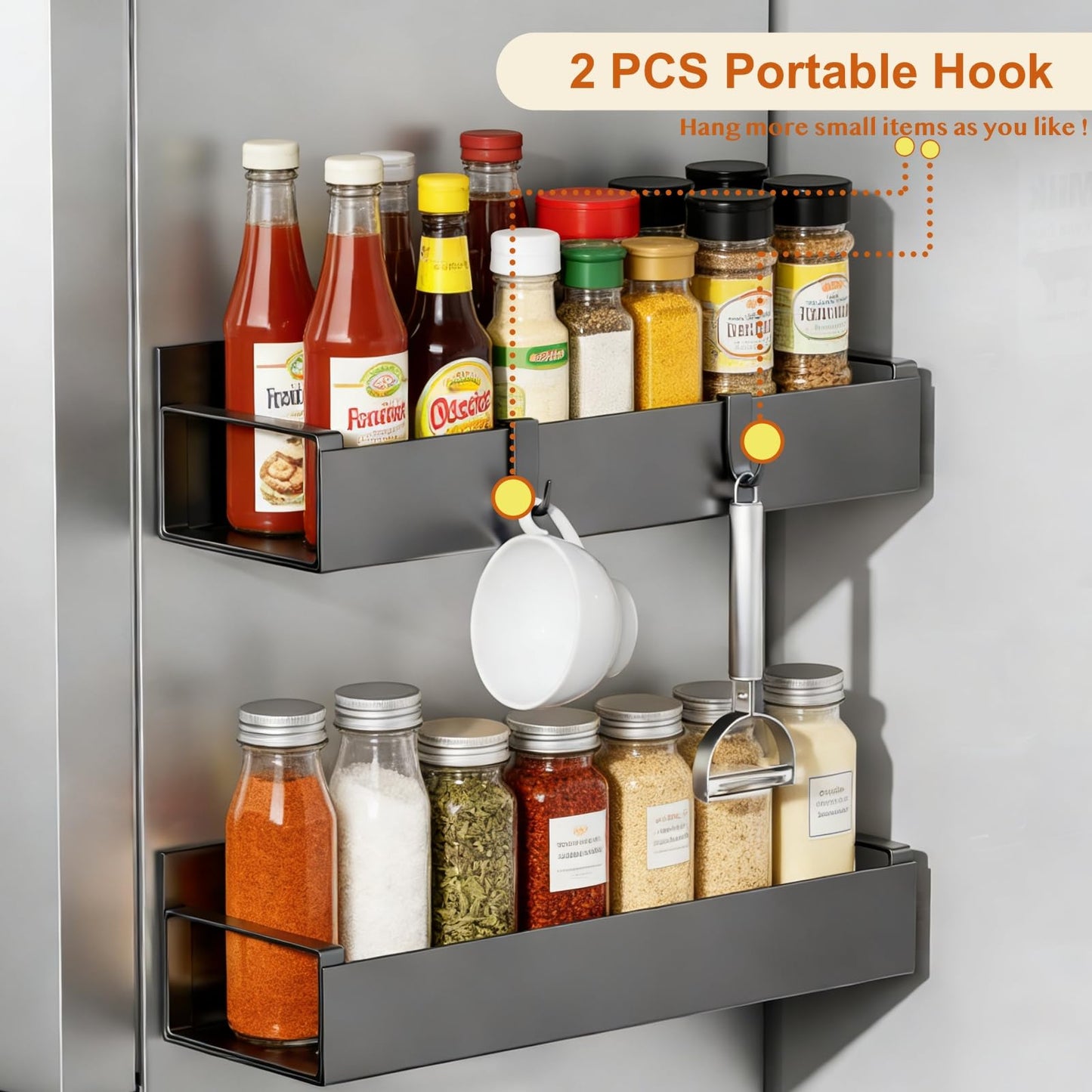 OSOVGO Magnetic Fridge Organizer, Spice Rack, Kitchen Organizers and Storage, Cabinet Organizer with Shelf, Pantry Organization for Countertop, Over the Door Storage with Detachable 2 Hooks
