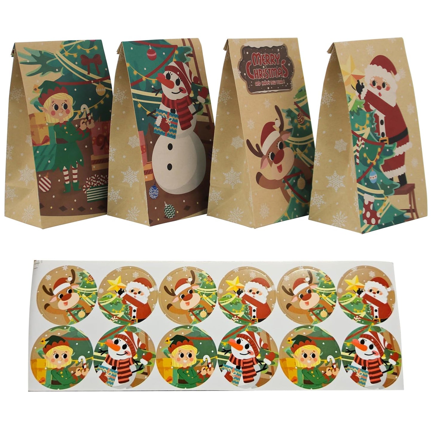 Haobell Christmas Treat Bags - 24 Pcs Stickers, Goodie Bags for Parties & Classrooms