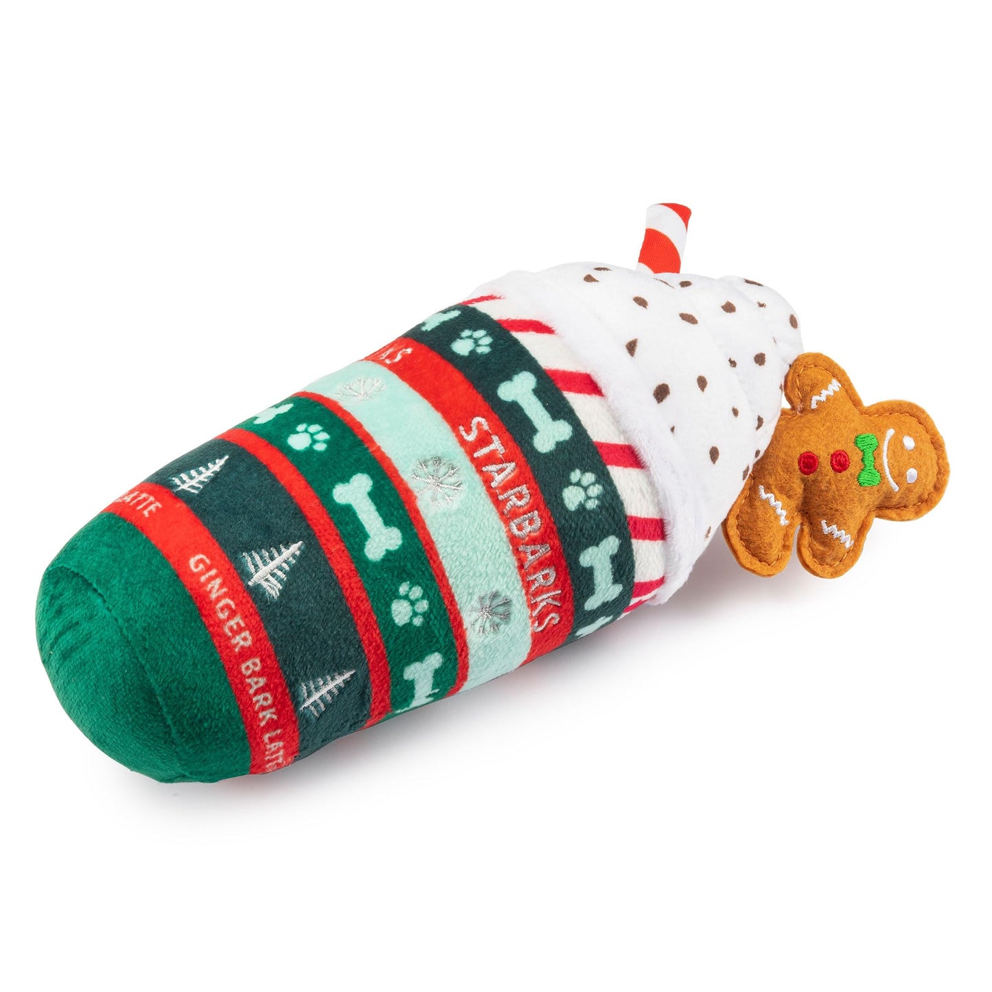 Haute Diggity Dog Starbarks Ginger Bark Latte, Plush Holiday Christmas Dog Toys with Interactive Squeaker, Stimulating Pet Enrichment, Machine-Washable & Safe Materials for All Breeds, One Size