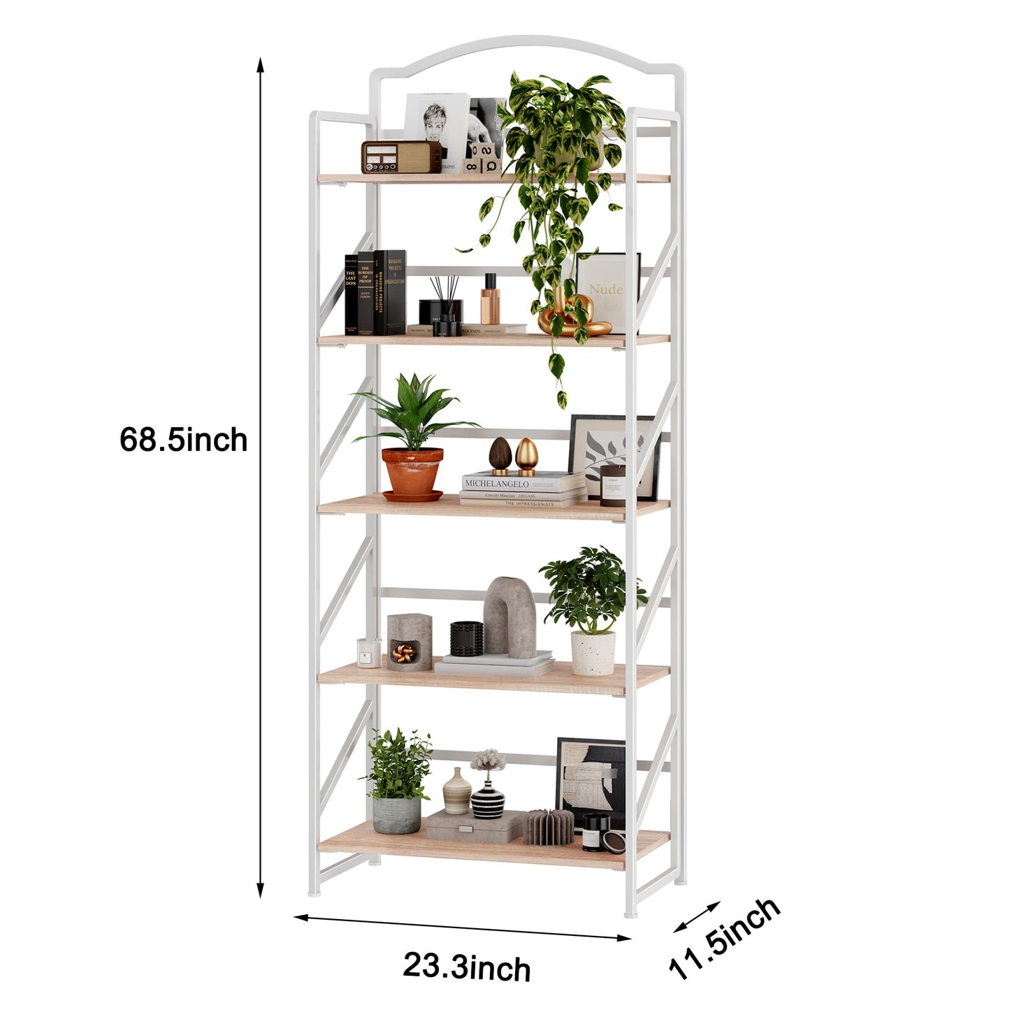 BHG No Assembly Folding Bookshelf for Living Room,Semicircle Collapsible Book Shelf for Home Office, Portable Bookcase Storage Organizer Rack Shelves